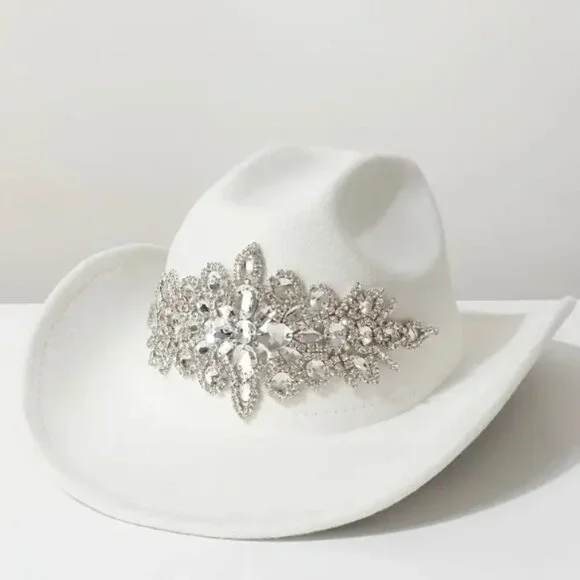 Women's Luxurious Sparkling Rhinestone Cowboy Hat – White - Picture 2 of 3